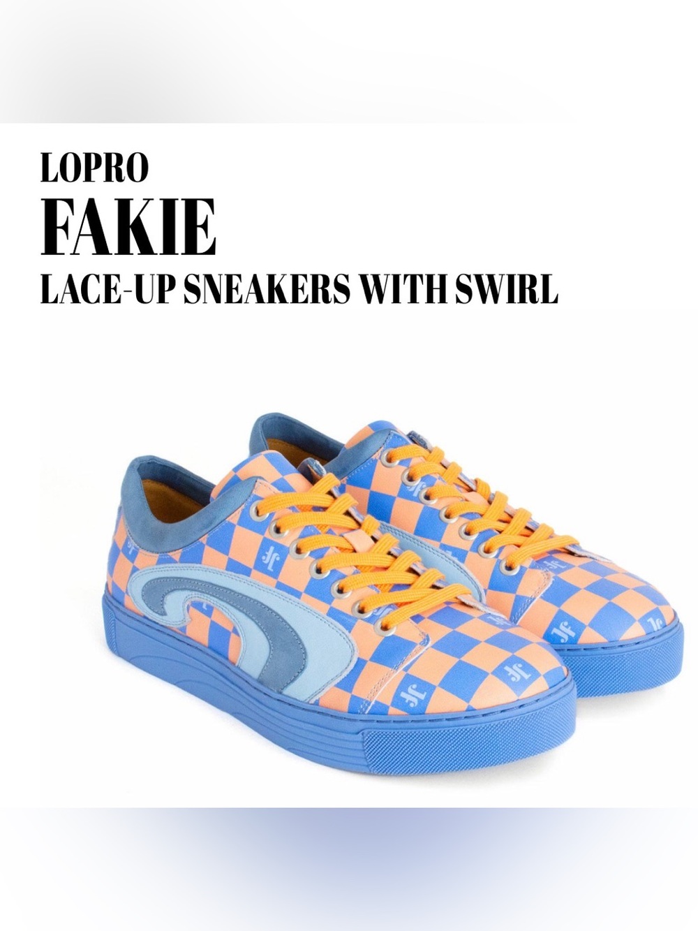 Fluevog EXCELLENT LoPro Fakie blue/orange check print swirl sneaker-W9 (fit 9.5)